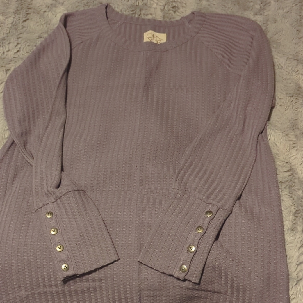 Chaser Lavender Ribbed Sweater with Button Cuffs